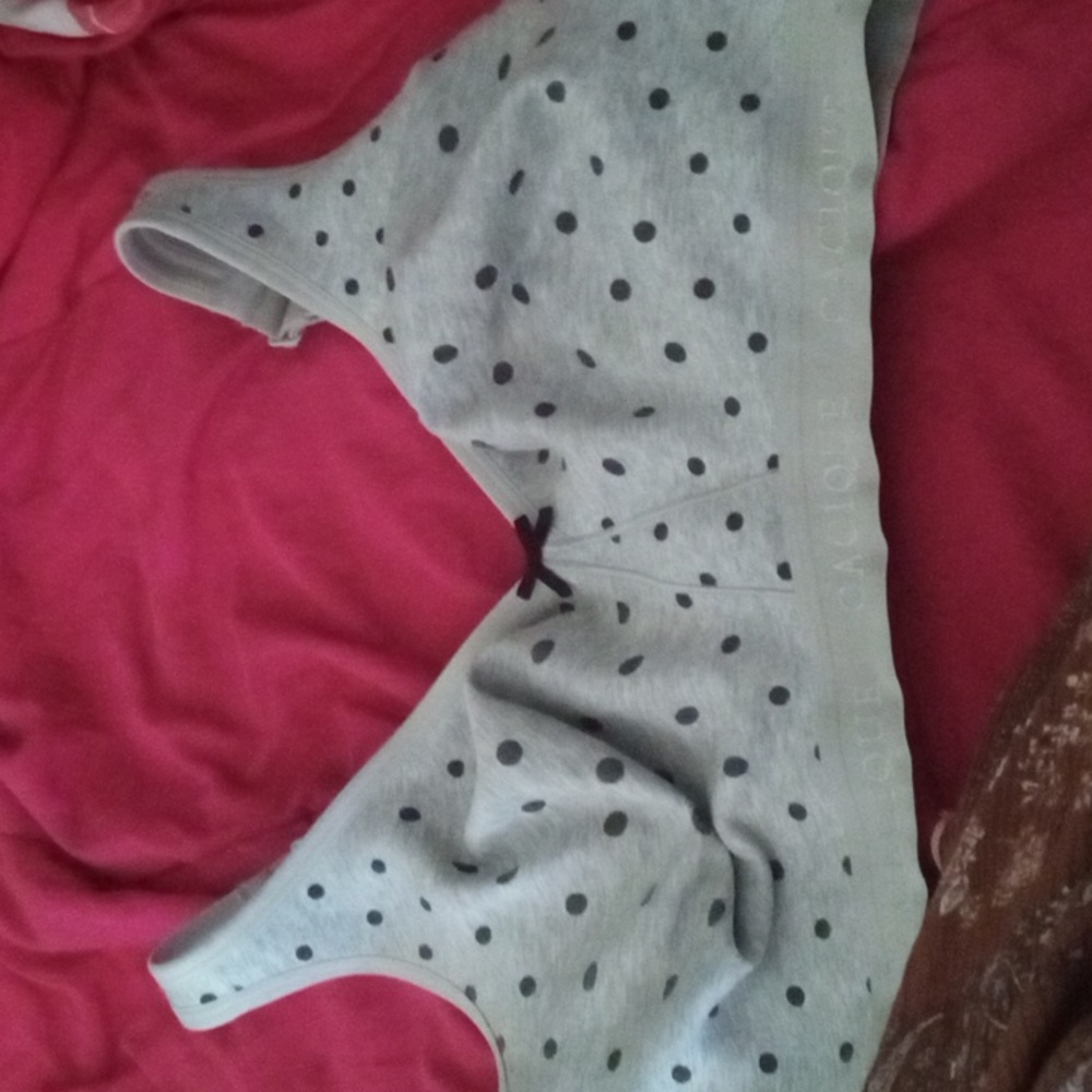 Gray and black polka dot bra